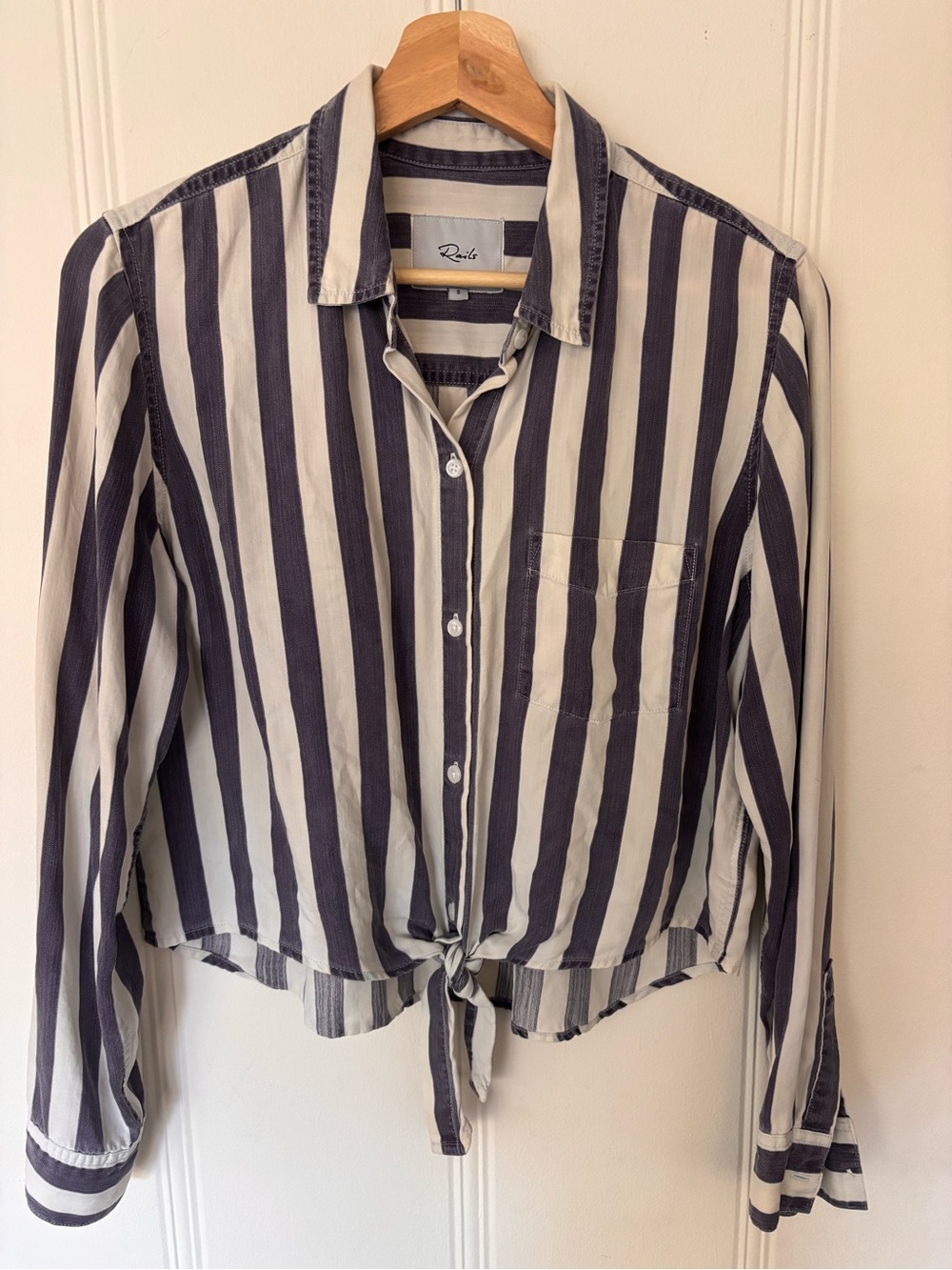 Rails Navy and White Vertical Stripe Tie-Front Button-Down